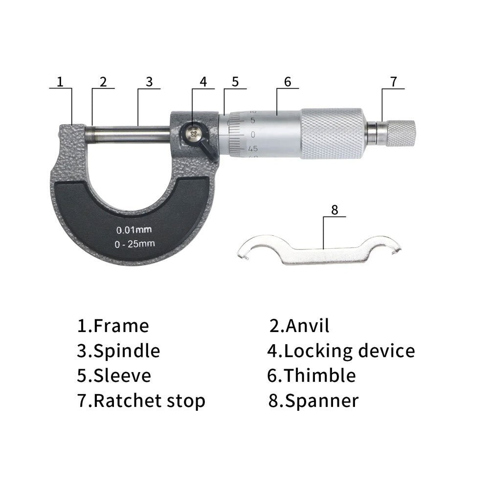 Outside Micrometer 0-25mm(0.01mm Graduations) Metric External Caliper