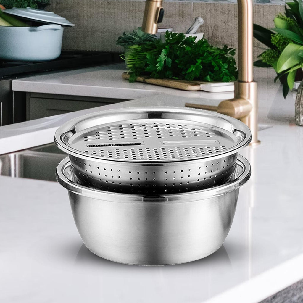 28cm Kitchen Multi-functional Stainless Steel Basin With Filter Grater Bowl Set