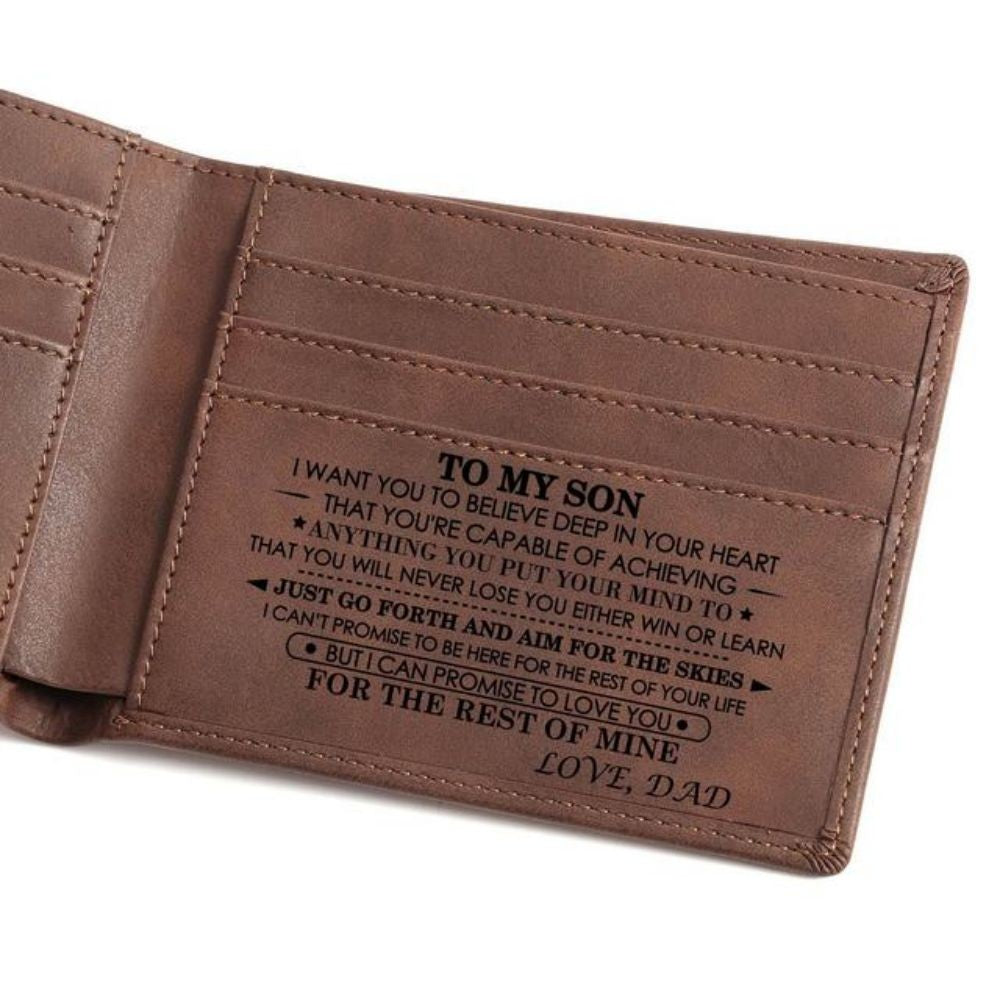 To My Son Engraved PU Leather Wallet Purse Birthday Graduation Christmas Gift