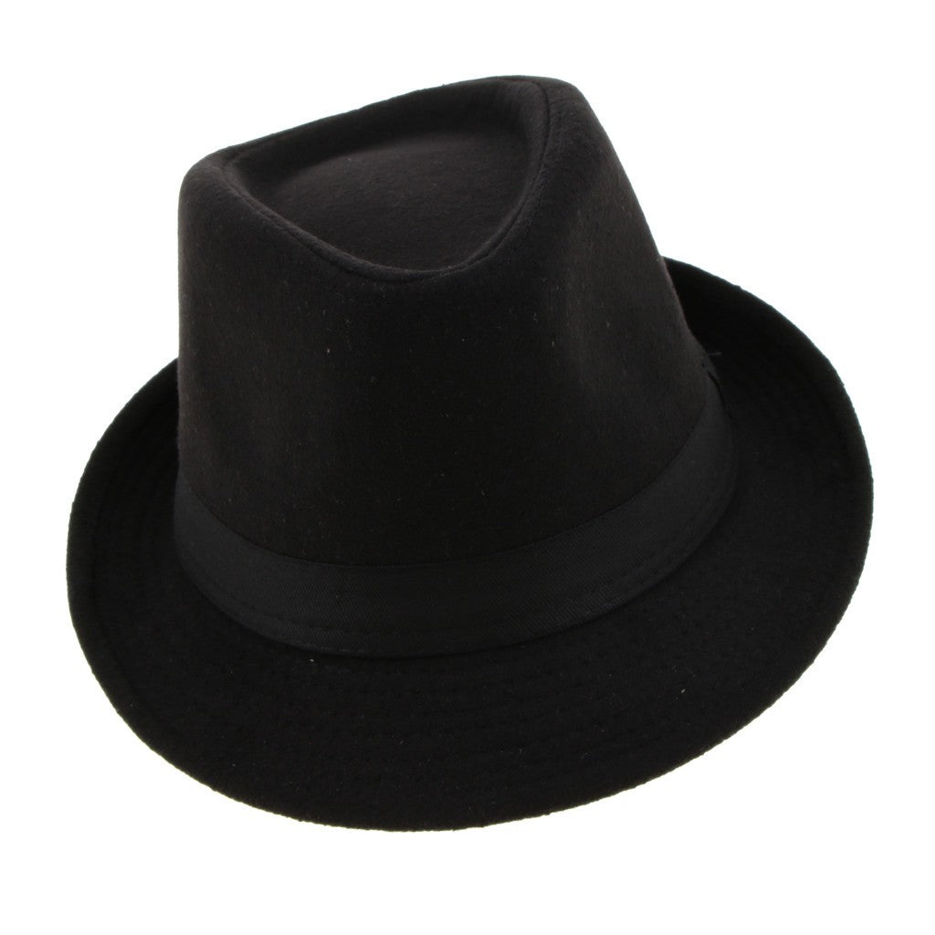 Men's Manhattan Gangster Trilby   Winter Warm Wool Blend Fedora Hat Black