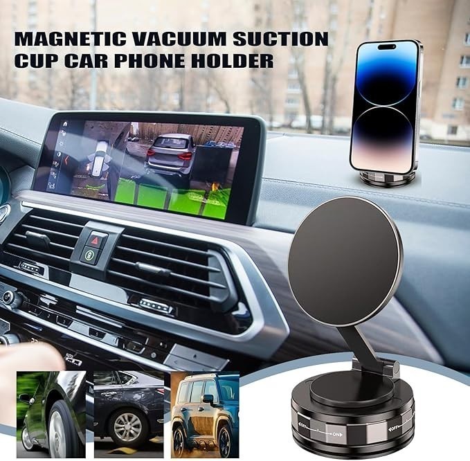 Magnetic Foldable Vacuum Car Phone Holder 360° Rotating Suction Cup Phone Mount