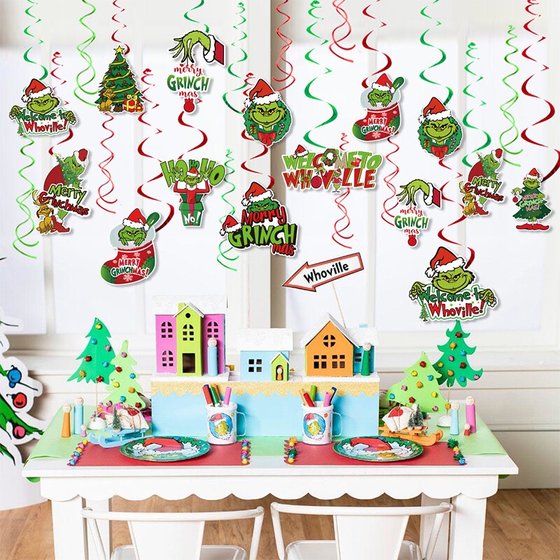 50X Christmas Grinch Hanging Swirl Decor Party Home Decor Christmas Hanging
