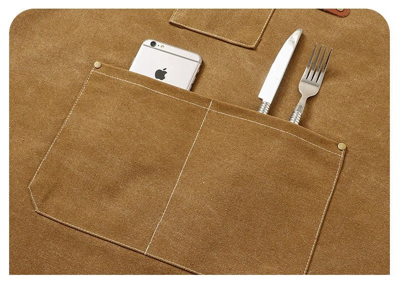 Unisex Waxed Canvas Work Apron Multiple Tool Pockets Woodworking Chef Apron