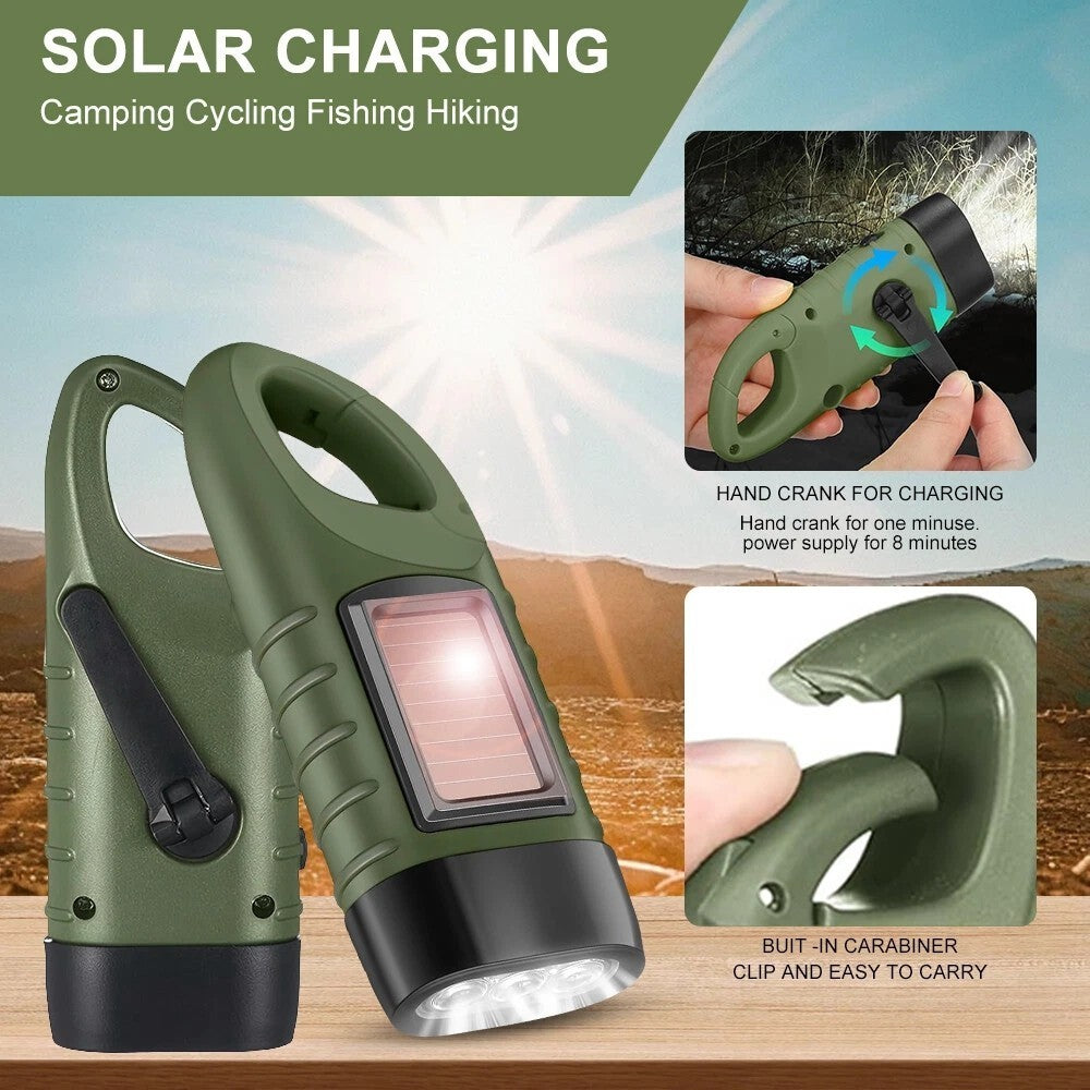 2PCS LED Torch Solar Hand Crank Flashlight Wind Up Super Bright Camping Light UK