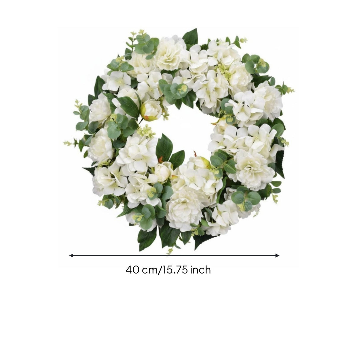 White Peony Hydrangea Wreath Indoor Outdoor Use Seasonal Summer Door Wreath.*
