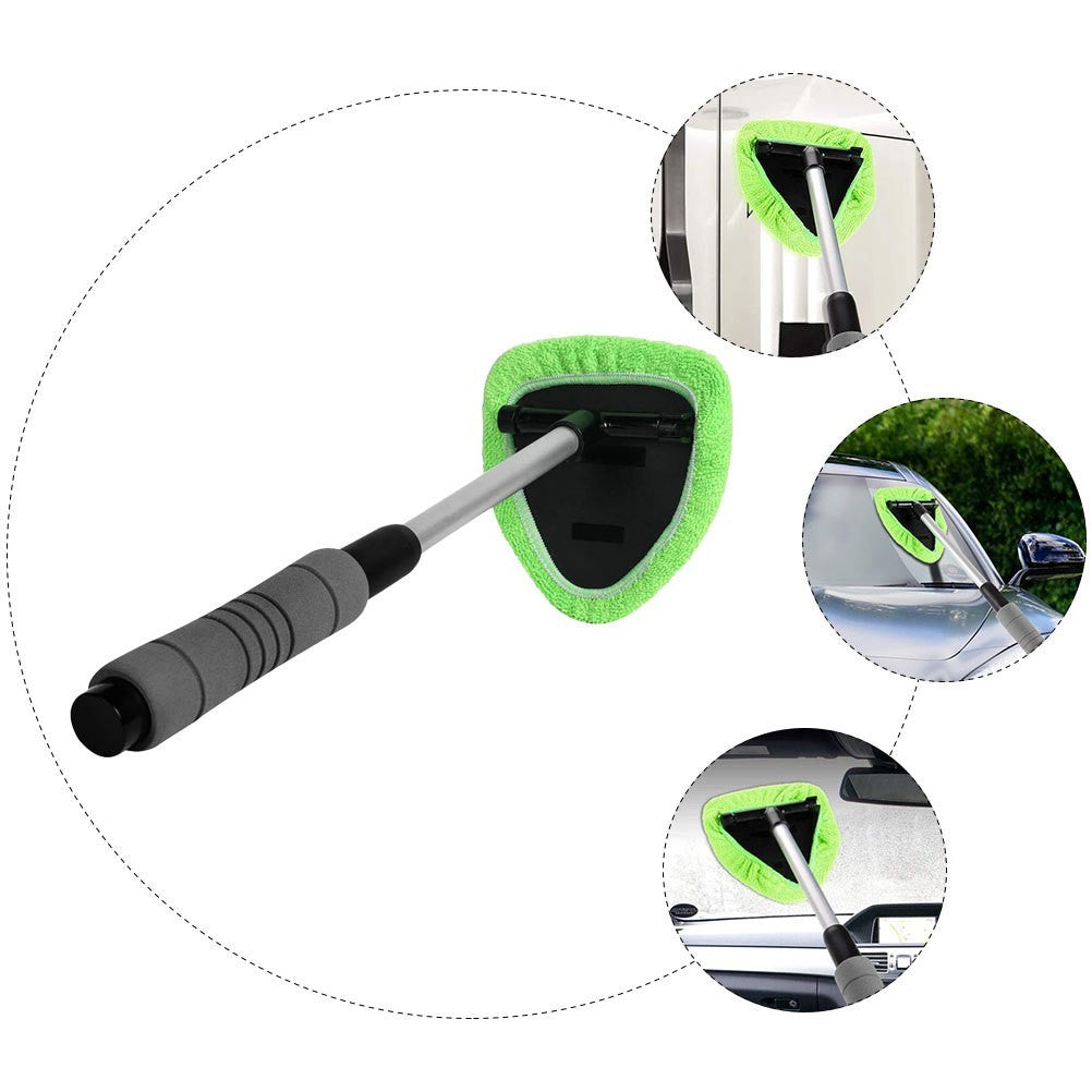 1Pc Windshield Cleaner Car Window Cleaning Tool Retractable Handle Brush (Green)