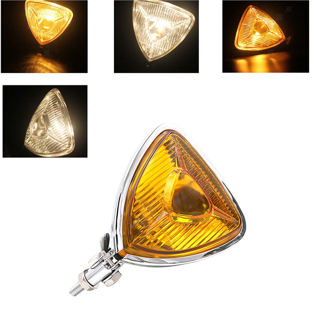 Triangle Headlight Lamp Custom for Harley Motorcycle Chopper Bobber Yellow Glass