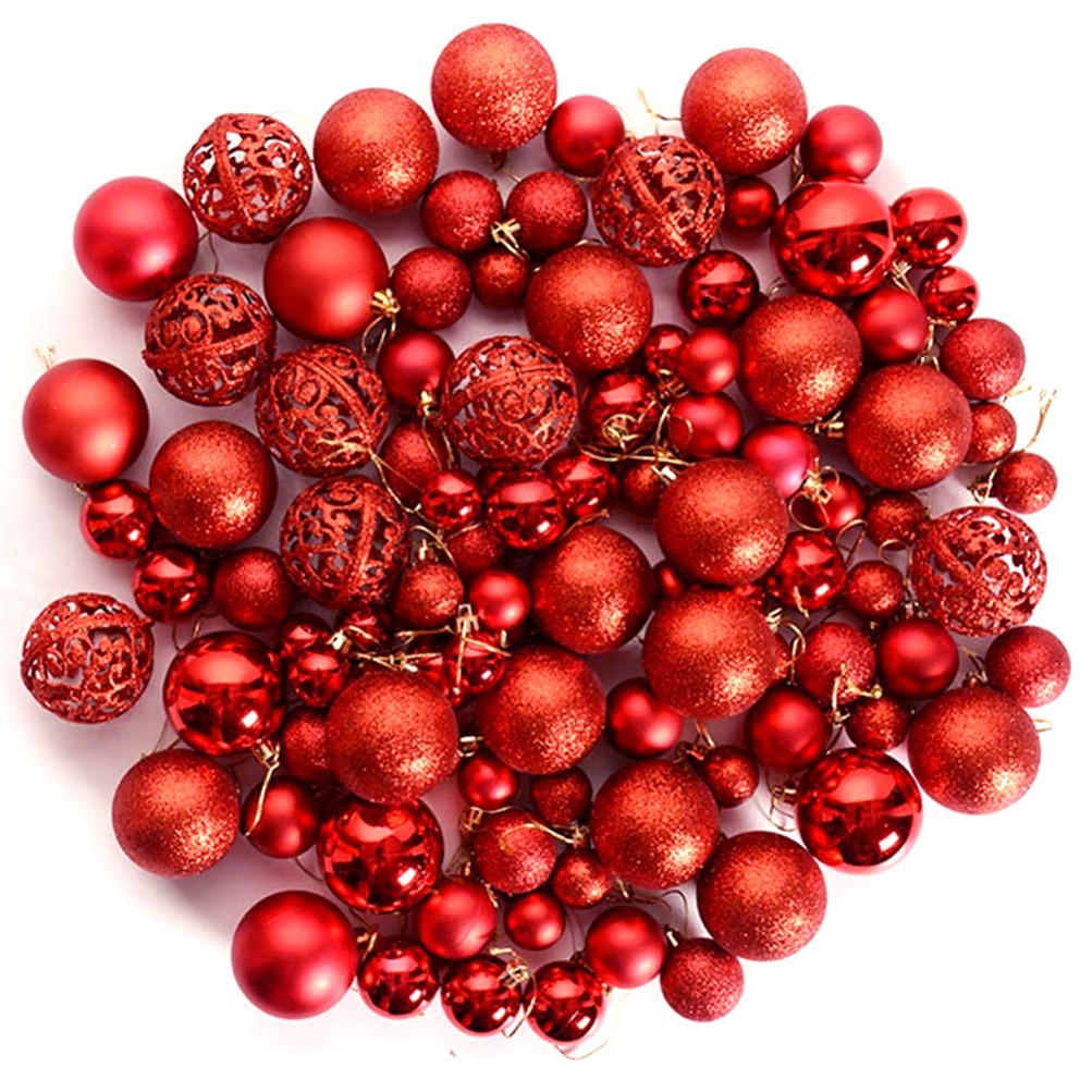 102 Christmas Baubles Tree Hanging Balls Xmas Party Beads Ornament Mixed Sizes