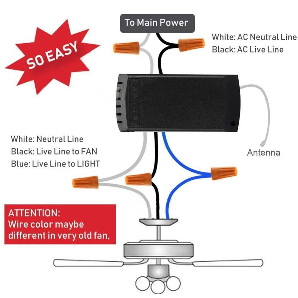 Ceiling Fan Light Lamp Controller Wireless Remote Speed Control Receiver Kit