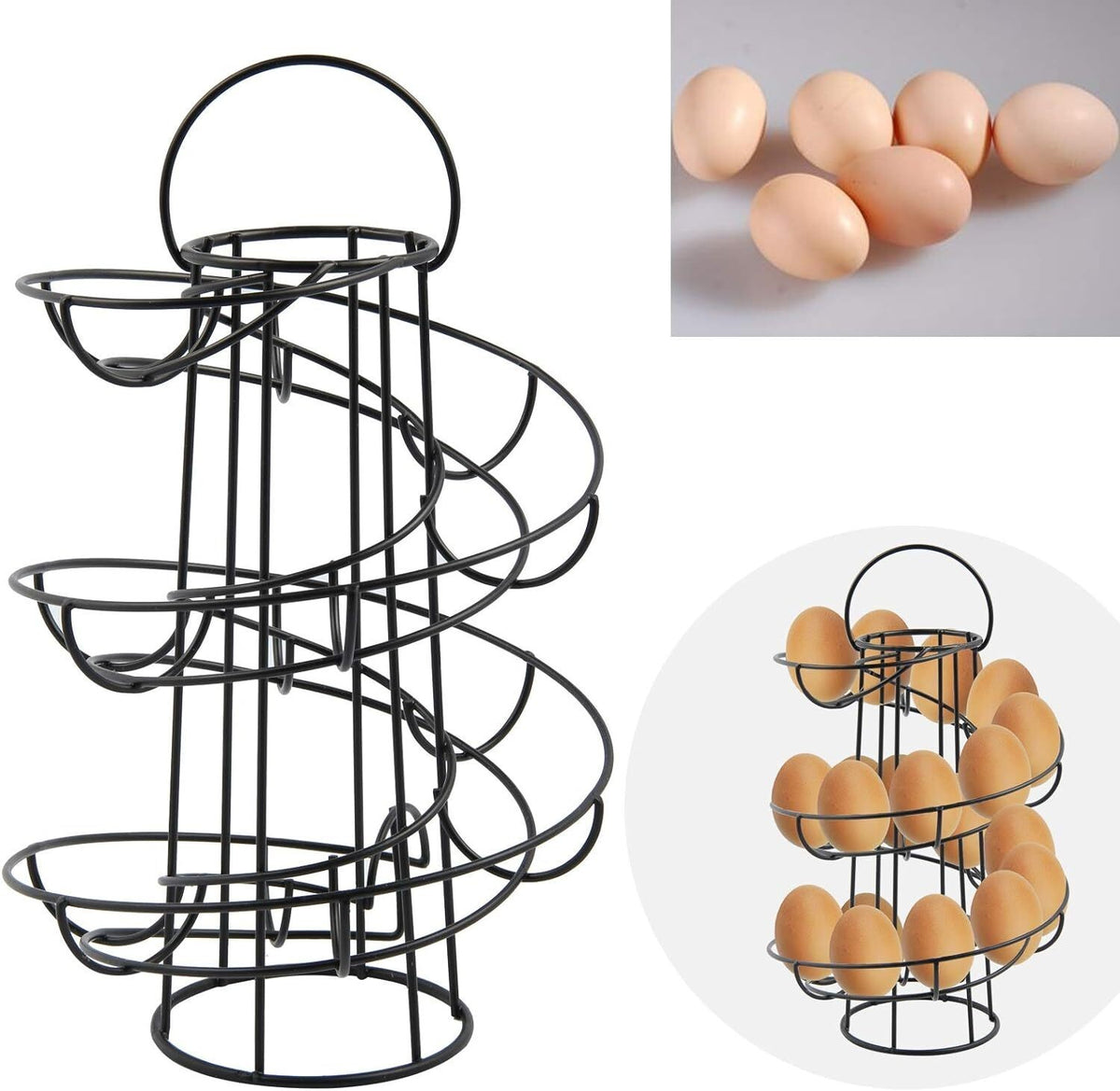 Black kitchen Storage Spiral HELTER SKELTER Egg Rack Stand Can Hold 18 Eggs