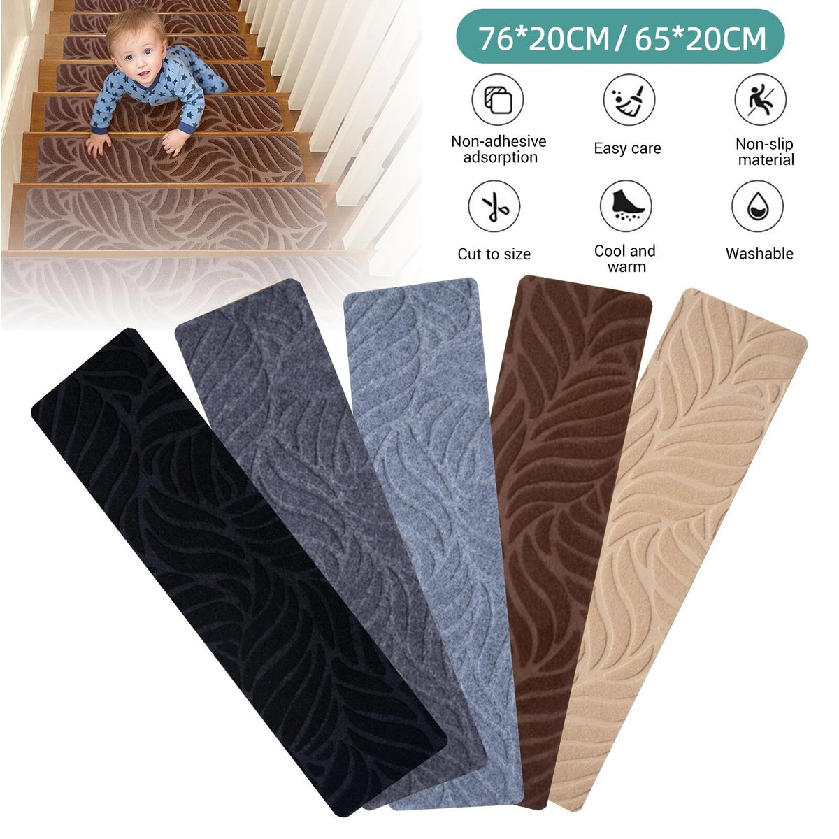 15Pcs Stair Pads Set Carpet Stair Treads Non Slip Adhesive Step Mats Home Decor