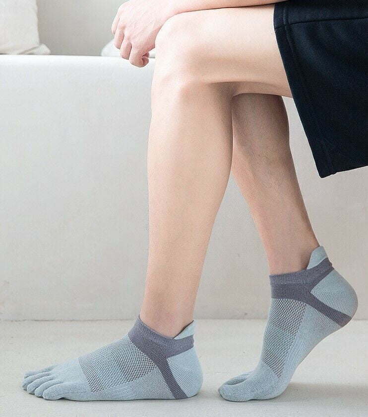 5 Pack Men Ankle Five Finger Toe Socks Combed Cotton Casual Sport Breathe Mesh