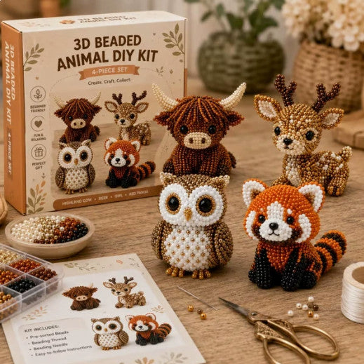 3D Beaded Animal/Bird DIY Kit, Handmade Beadwork Art Craft Set with Instructions
