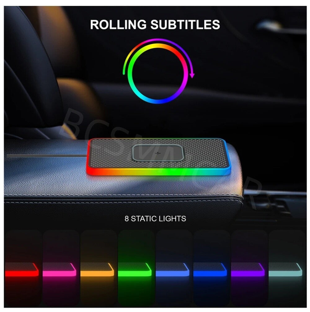 Wireless Car Phone Charger Pad Fast Charging Non-slip Mat W/LED Atmosphere Light