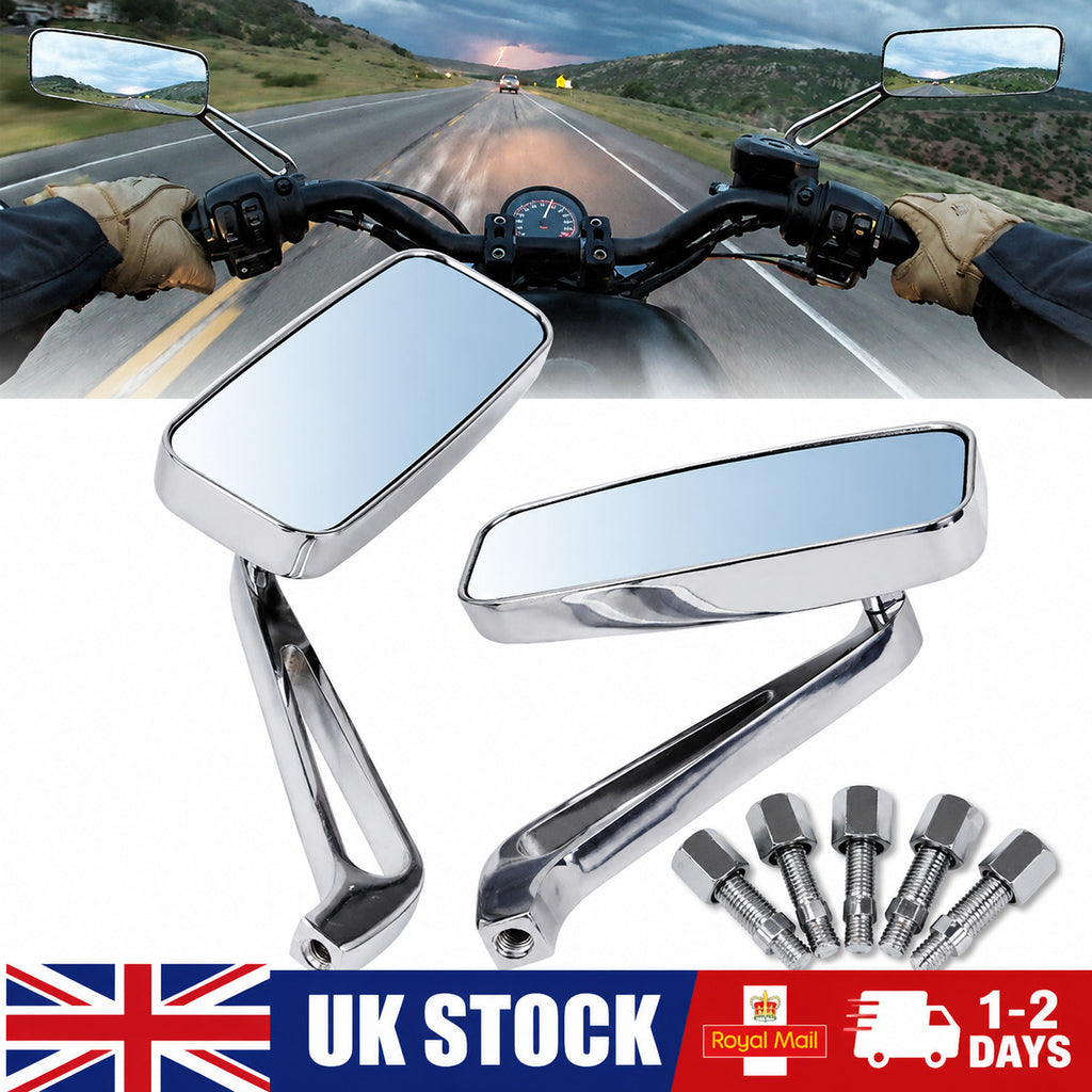 1 set of motorcycle rectangle rearview mirrors, Chrome, for Harley-Davidson