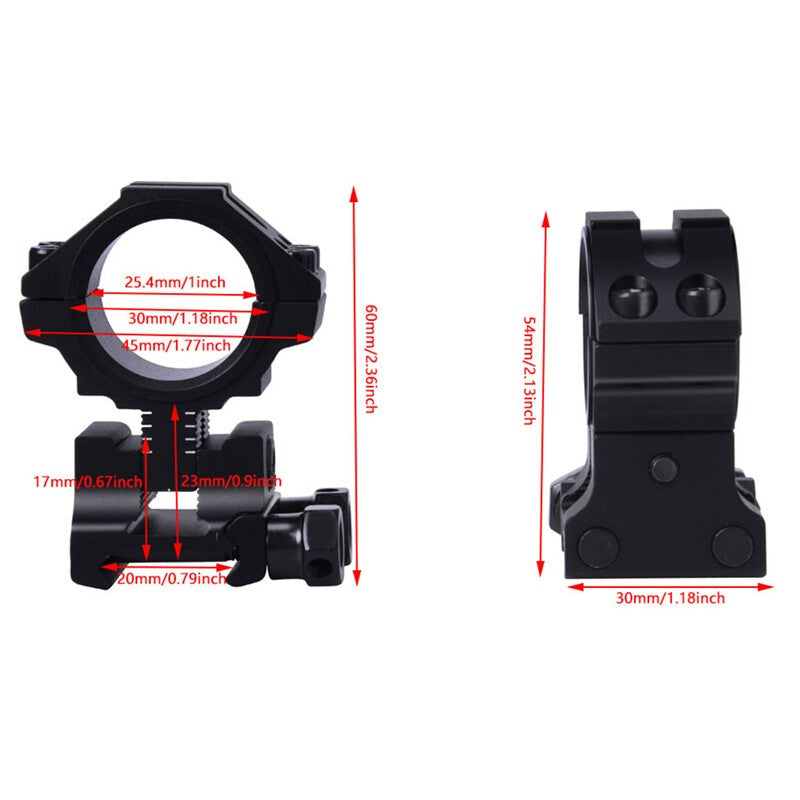 2 x Precision Rifle Scope Ring 1''/30mm Mount Adjustable Center Height 20mm Rail