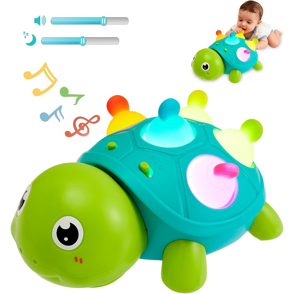 Musical Crawling Turtle Baby Toy for 6-12-18 Months, Light-Up Tummy Time Sensor