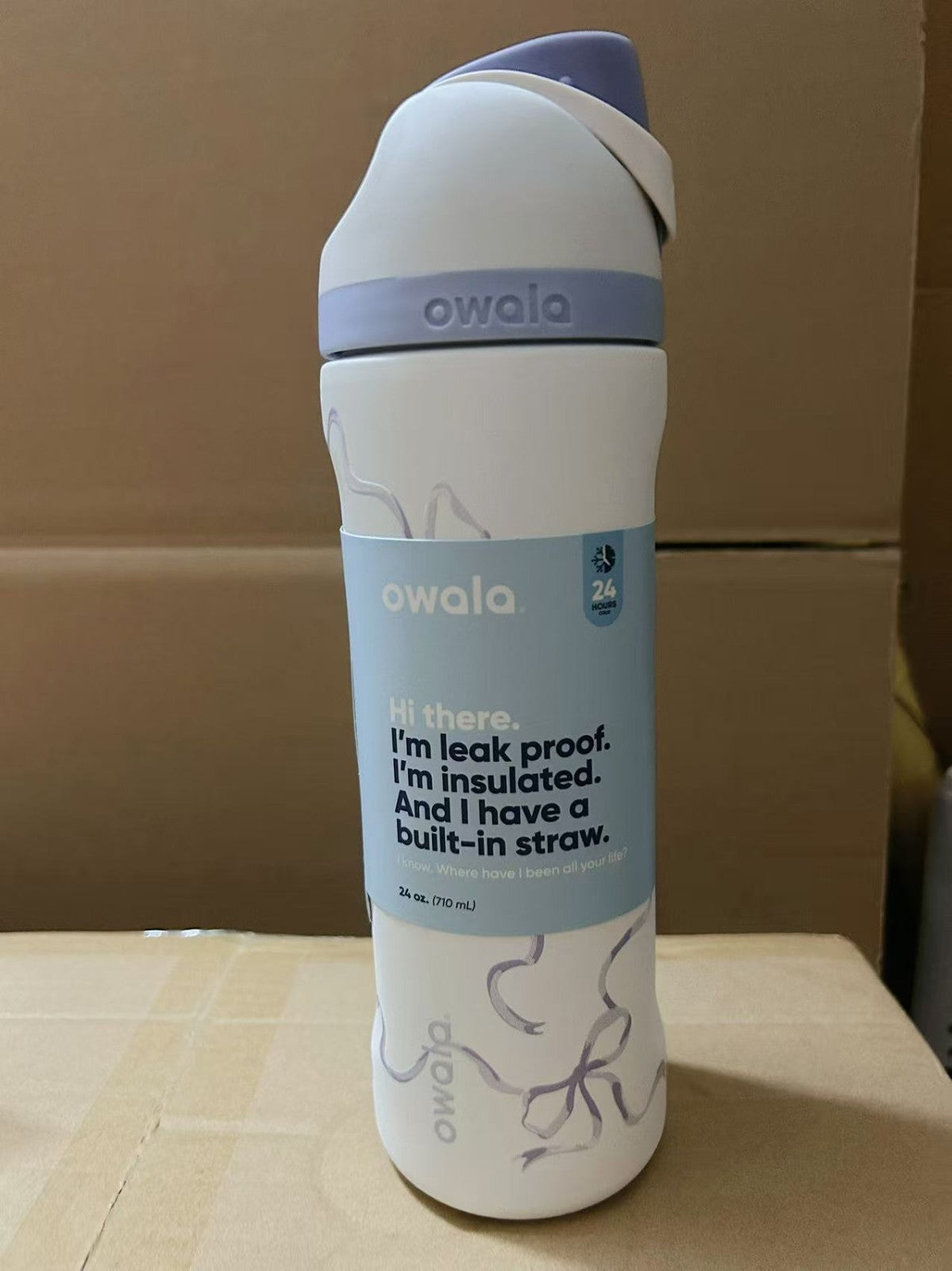 Owala Freesip Water Bottle Stainless Steel 24oz 32oz Multicolor Blue Bow Bottle