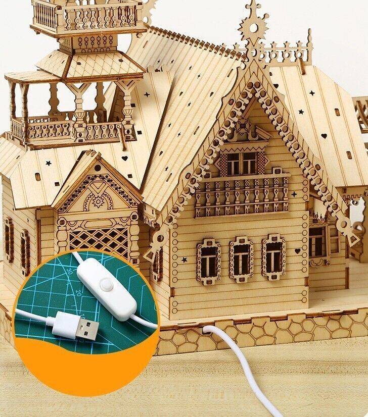 3D Wooden Jigsaw Puzzles for Adults Illuminated Villa Building Kit Xmas Gift Toy