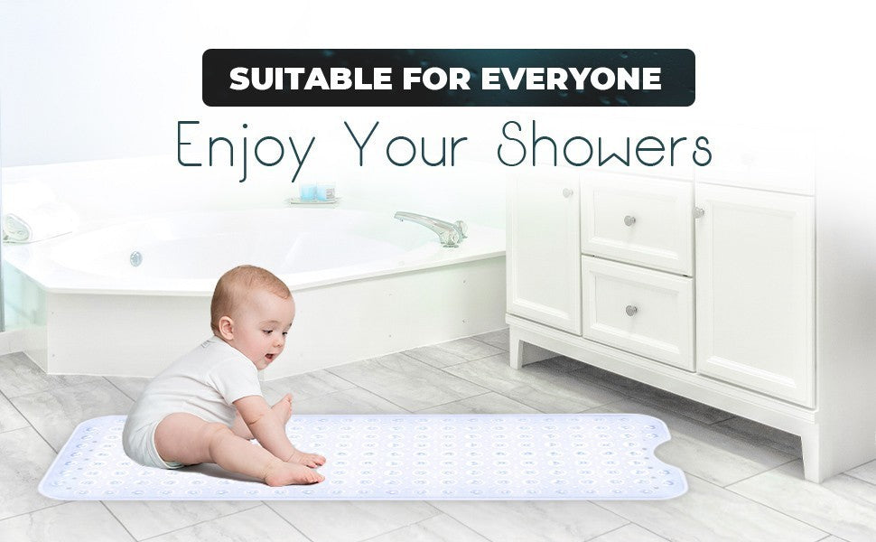 Non Slip Bath Mat 100x40cm Clear Shower Mat Anti Mould Suction Cup Rubber