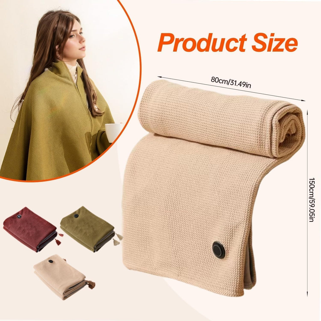 Portable Heated Shawl,Portable Heated Blanket Wrap Shawl Women,15s Fast Heating