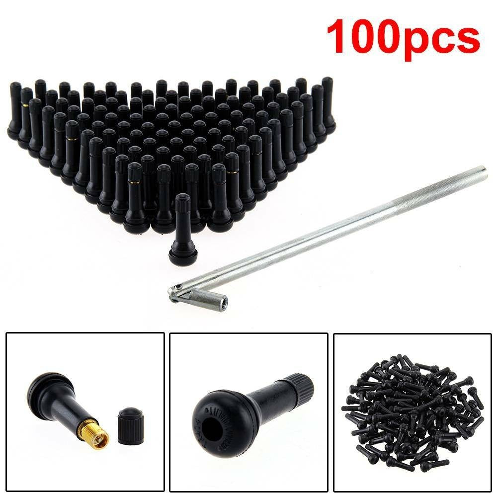 100x TR414 Tubeless Rubber Car Wheel Tyre Valve &  Metal Valve Puller Tool UK