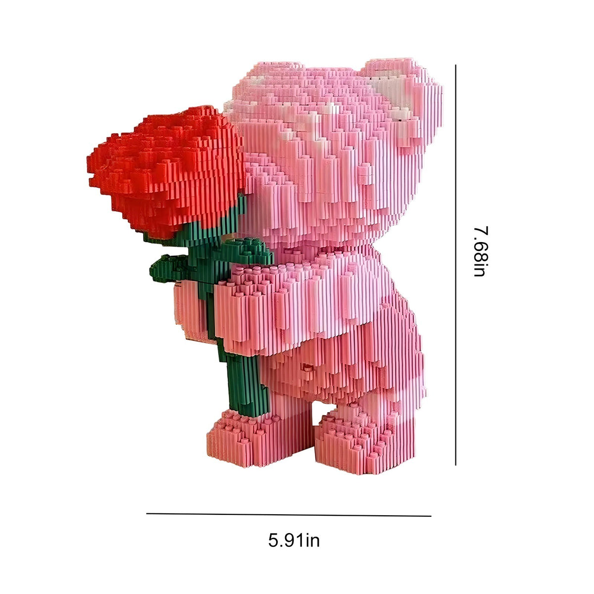 DIY Bear Micro Building Block Toy with Rose Gift for Adults & Boys & Girls