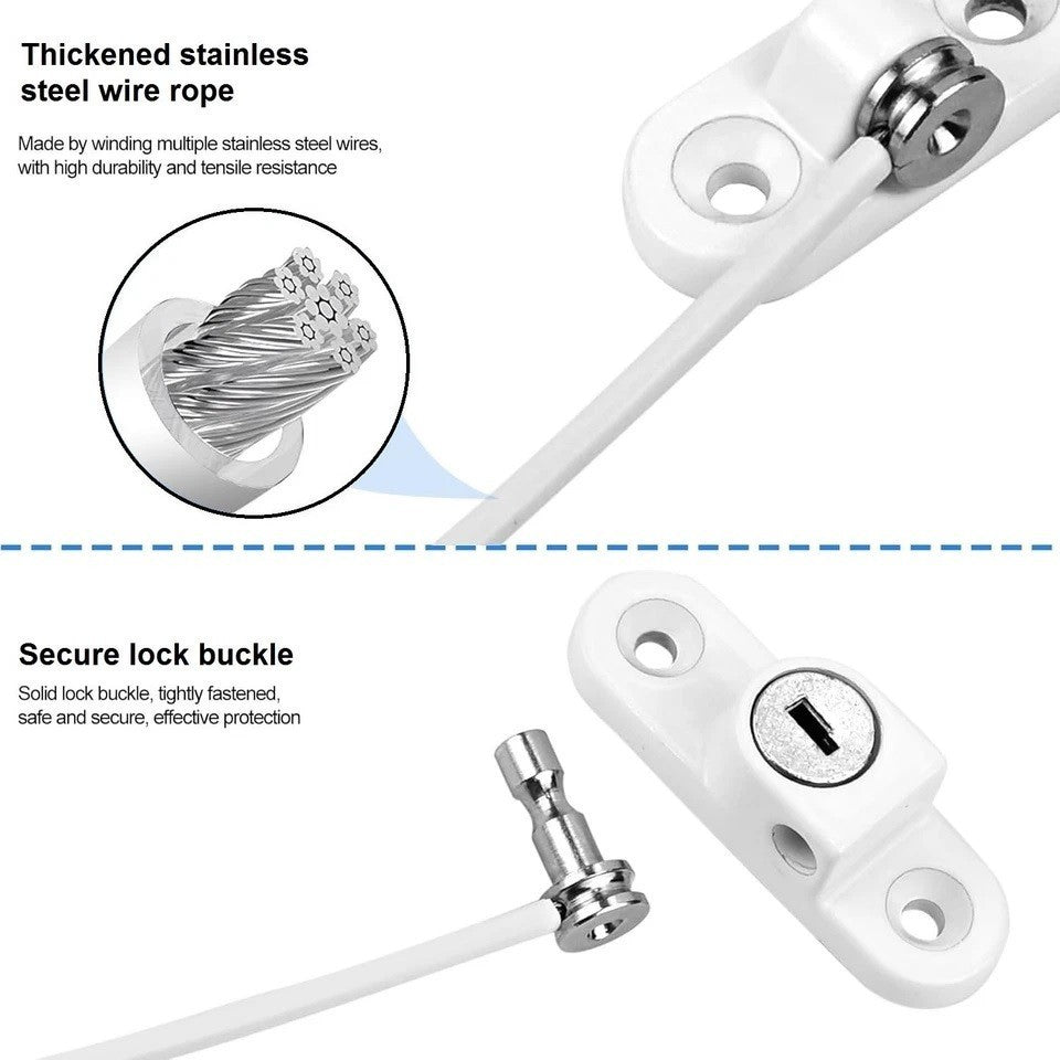 4X Window Door Cable Restrictor Lock Child Baby Safety White Security Lock UK