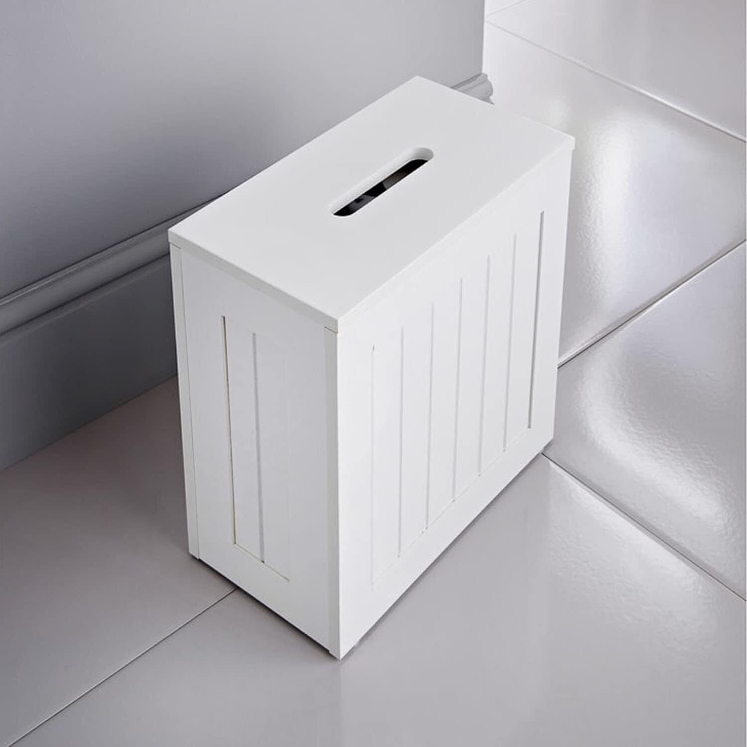 White Slimline Shaker Unit Multi purpose Bathroom Toilet Roll Storage Tidy Box