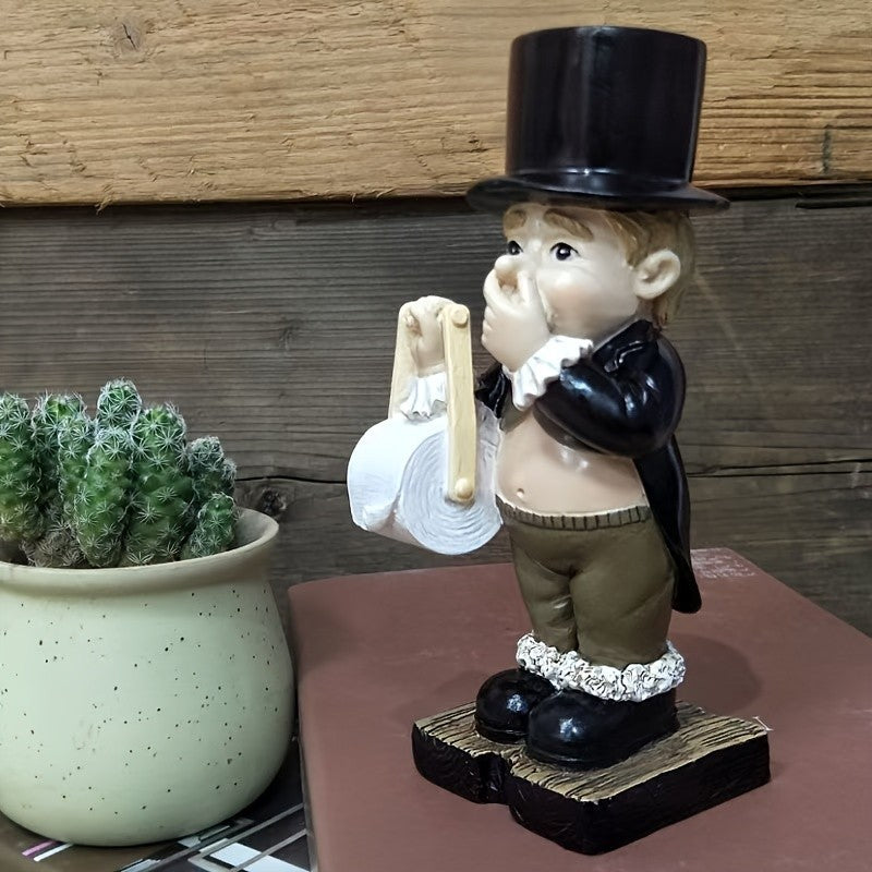 Funny Bathroom Toilet Manager Statue Handheld Sanitary Carton Resin Ornaments