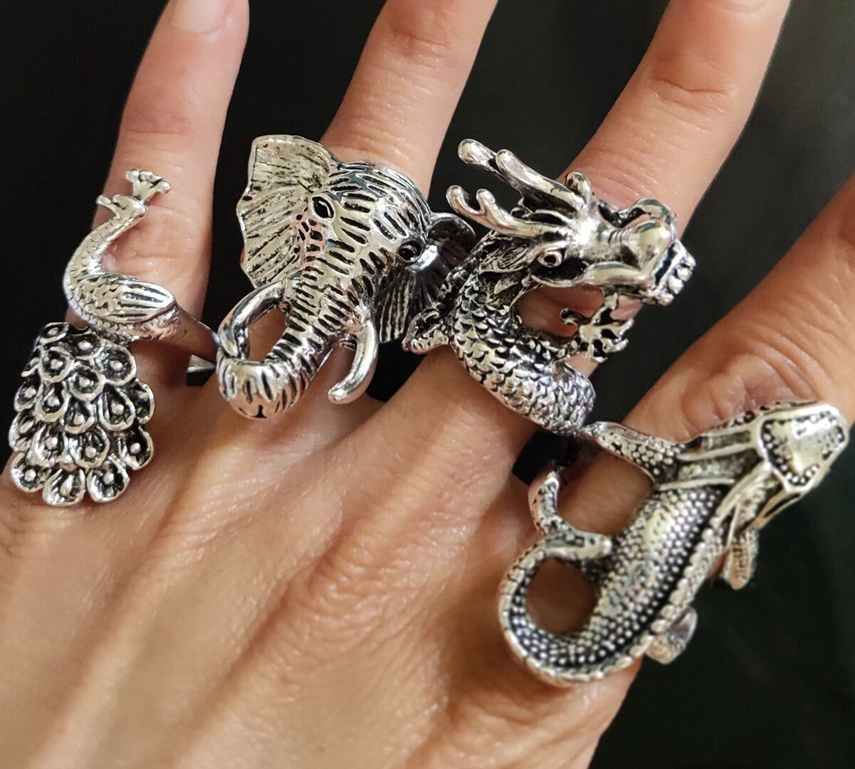 Wholesale Lot 25 Vintage Ferocious Animal Head Punk Rings Retro Jewelry For Men