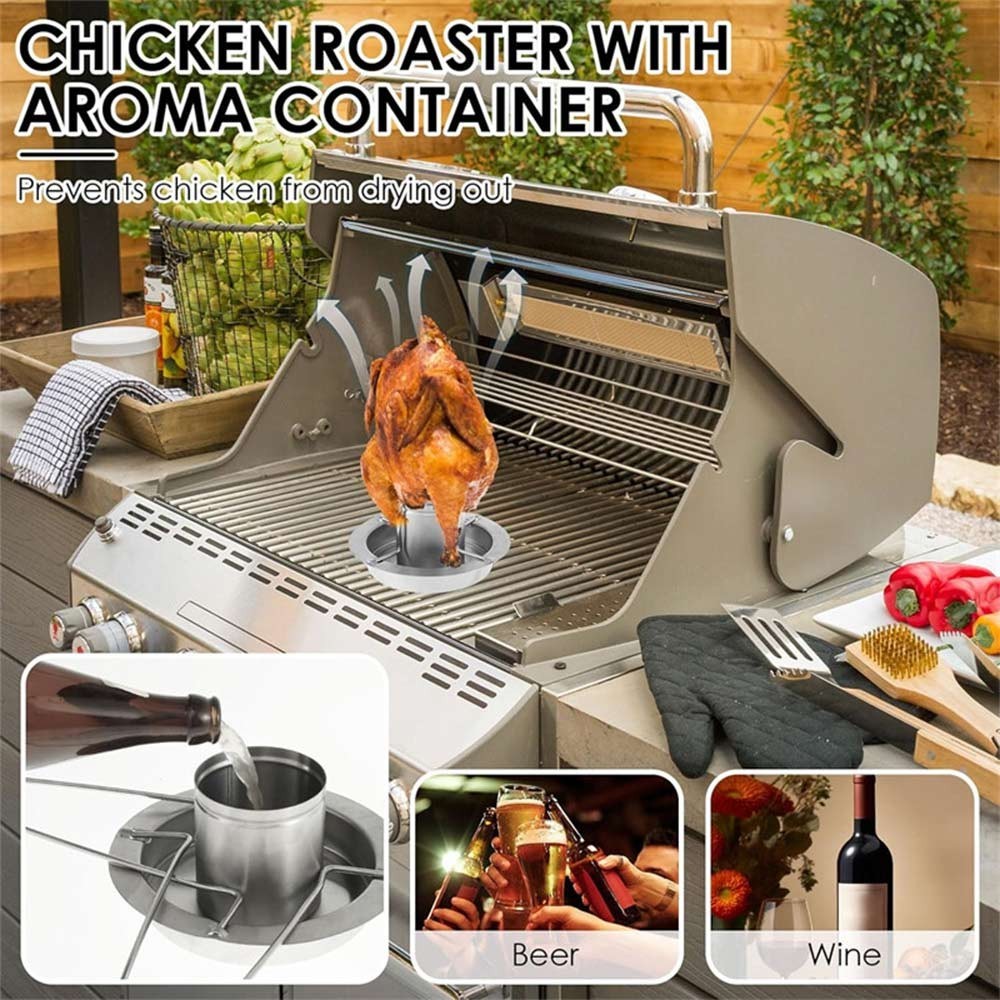 BBQ Beer Can Chicken Roaster C/Vertical Nonstick Grill Rack Chicken Holder Stand