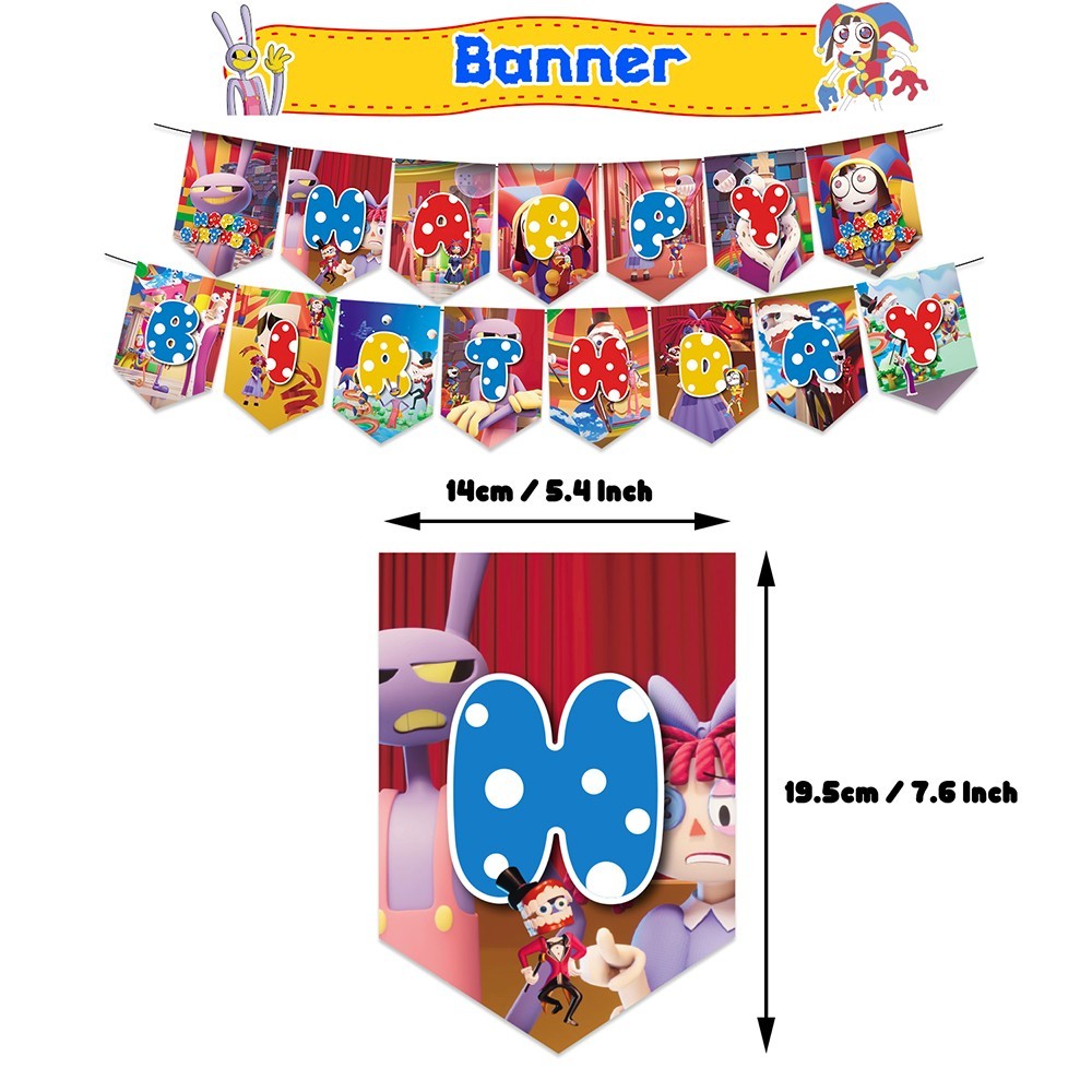 32PCS Amazing Digital Circus Party Decorations Banner Cake Topper Balloons