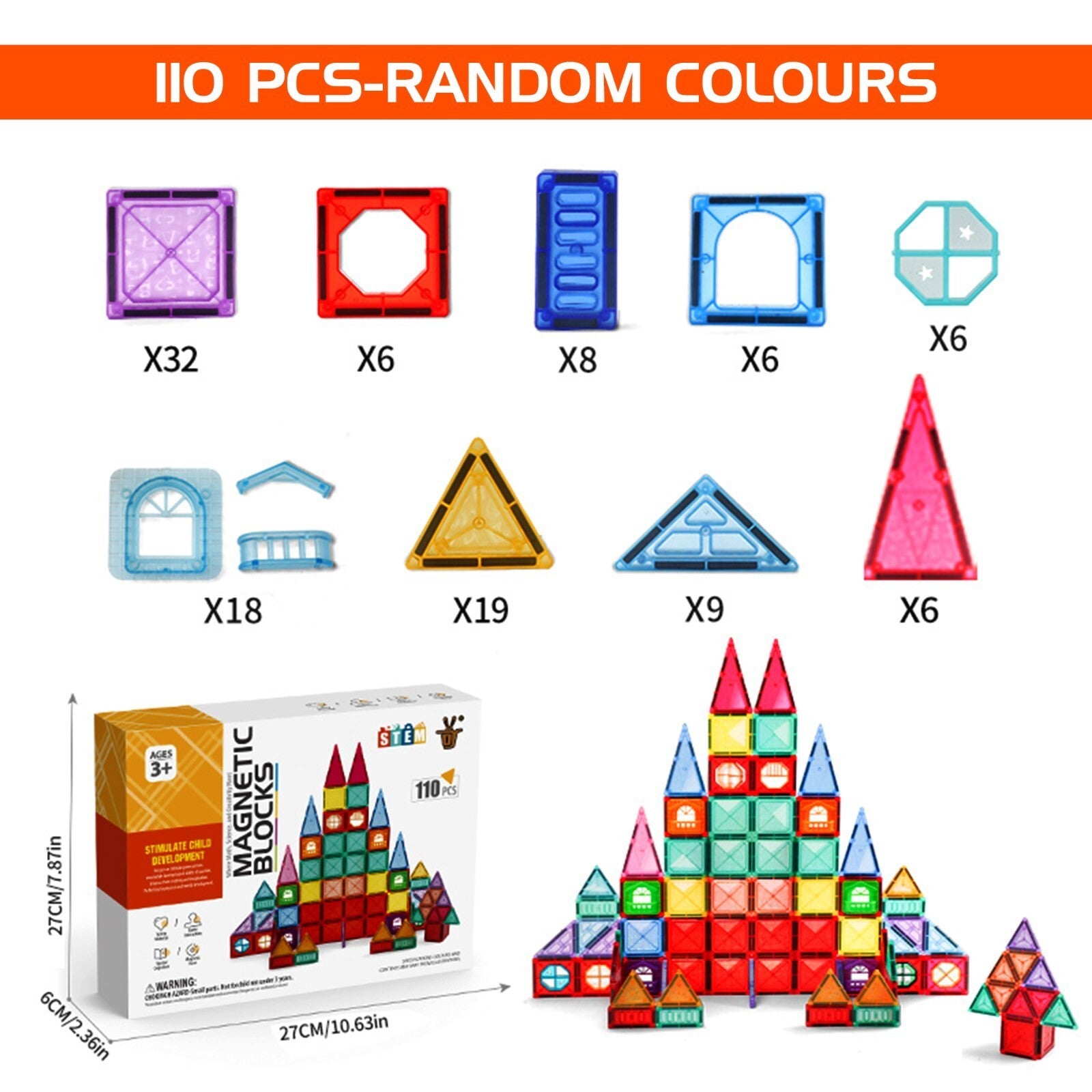 Magnetic Tiles Construction Toy Set Kids Building Blocks 3D Puzzle UK NEW 110pcs