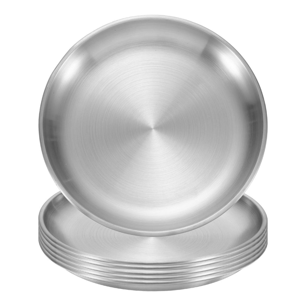 6Pcs Stainless Steel Dinner Plates, 5.5" Round Serving Plate Dishes Silver