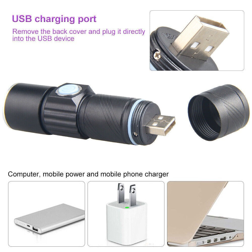 USB Rechargeable 395 LED UV Torch Flashlight Ultra Violet Blacklight Zoom Light