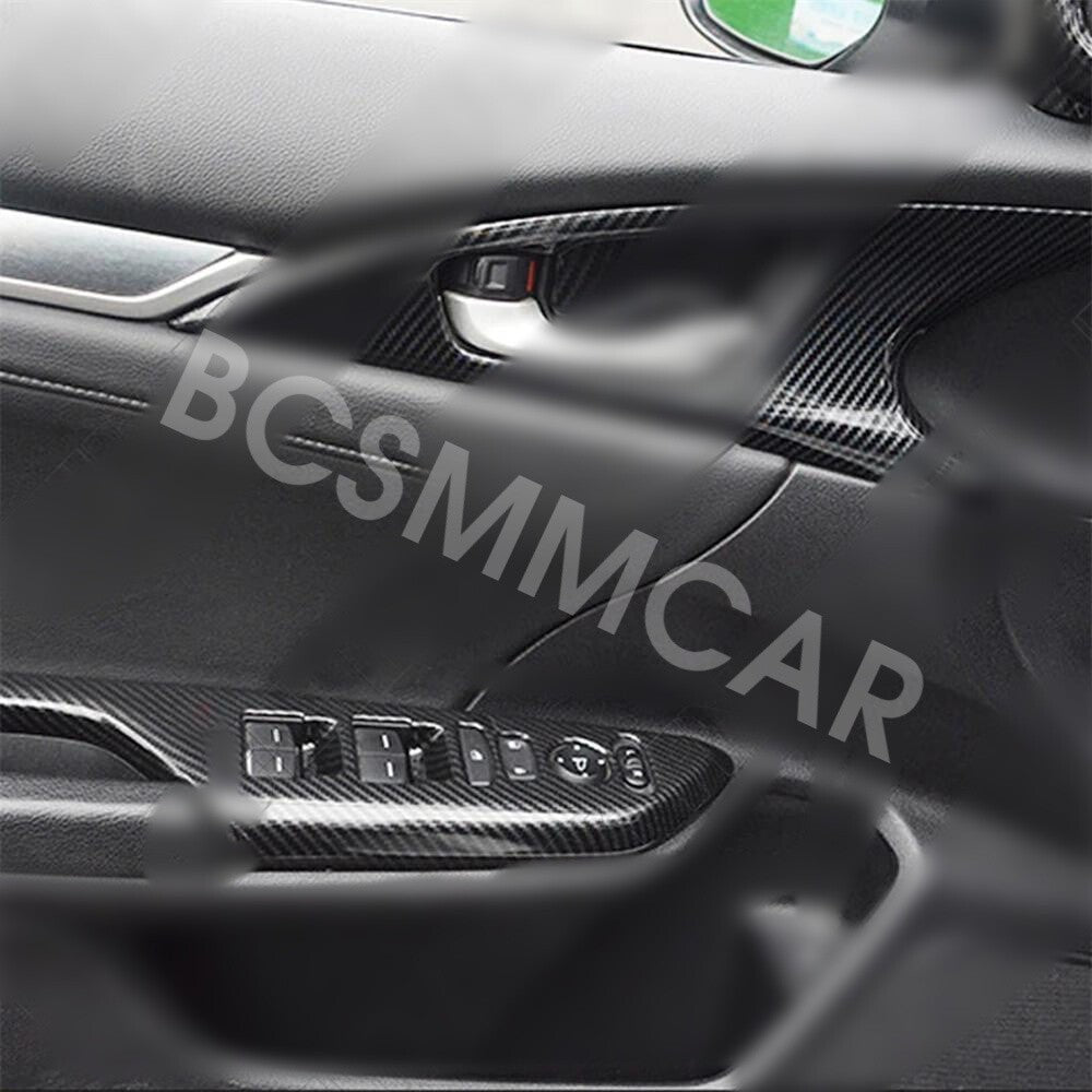 Carbon Fiber Look Window Lift Switch Trim Cap Fit For Honda Civic 2016-2020 RHD