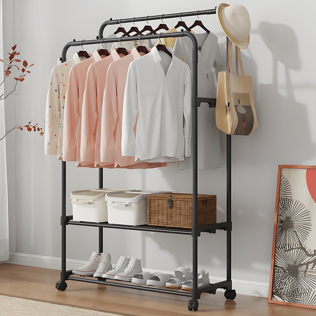 Heavy Duty Double Clothes Rail Hanging Rack Garment Display Stand Shoes Storage