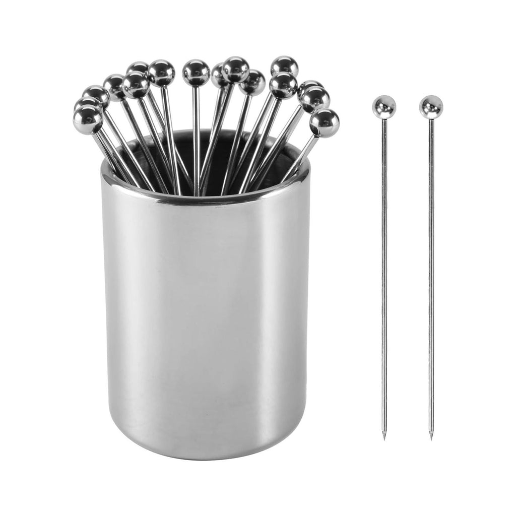 Cocktail Picks with Holder Stainless Steel Portable Washable Drink Picks
