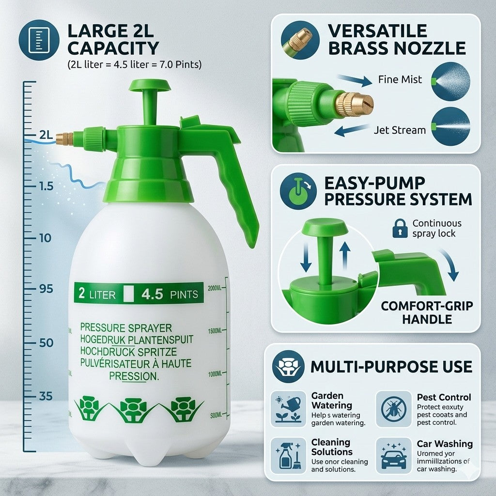 2L Garden Pressure Sprayer Pump Action Handheld Weed Killer Chemical Spray Botle