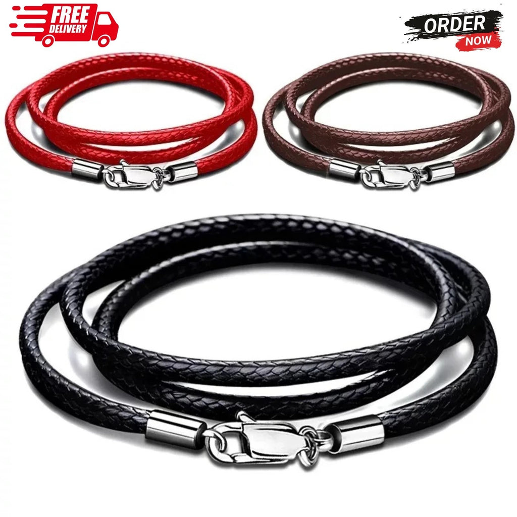 BLACK COFFEE BROWN BRAIDED PU WAX LEATHER CORD NECKLACE STAINLESS STEEL CLASP