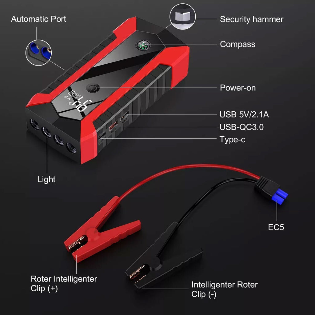 99800mAh 12V Car Jump Starter Pack Booster Battery Charger Emergency Power Bank