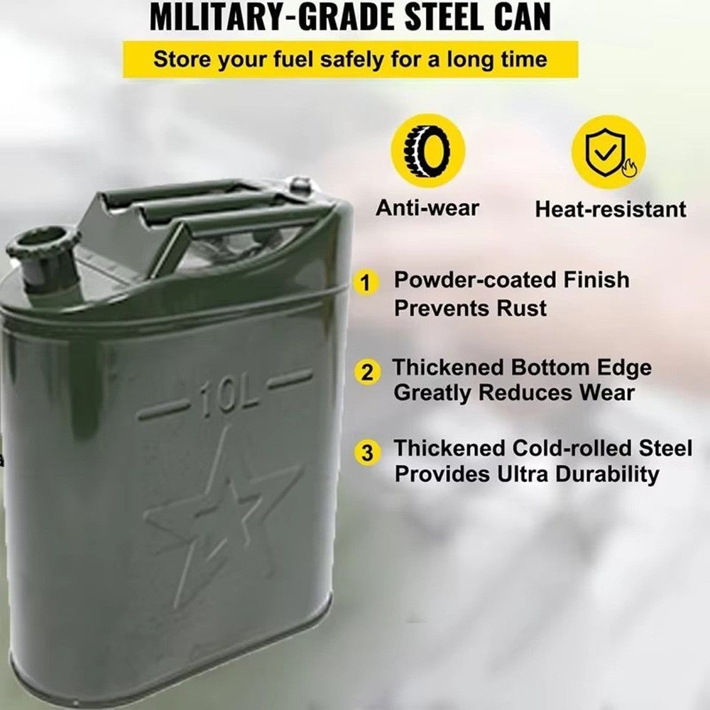 Metal Jerry Can 10L Green Car Storage Fuel Petrol Diesel Container & Flexi Spout