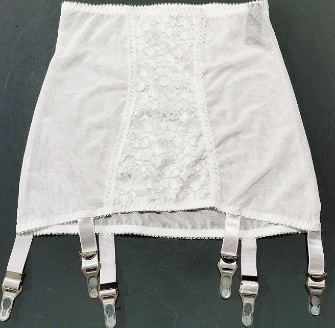 *High-Waist Stretchy Lace Girdle Garter Suspender 6 Straps Clips Shaping Skirt