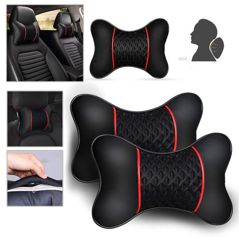 2Pcs Car Seat Head Neck Rest PU Leather Support Cushion Pad HeadRest Bone Pillow