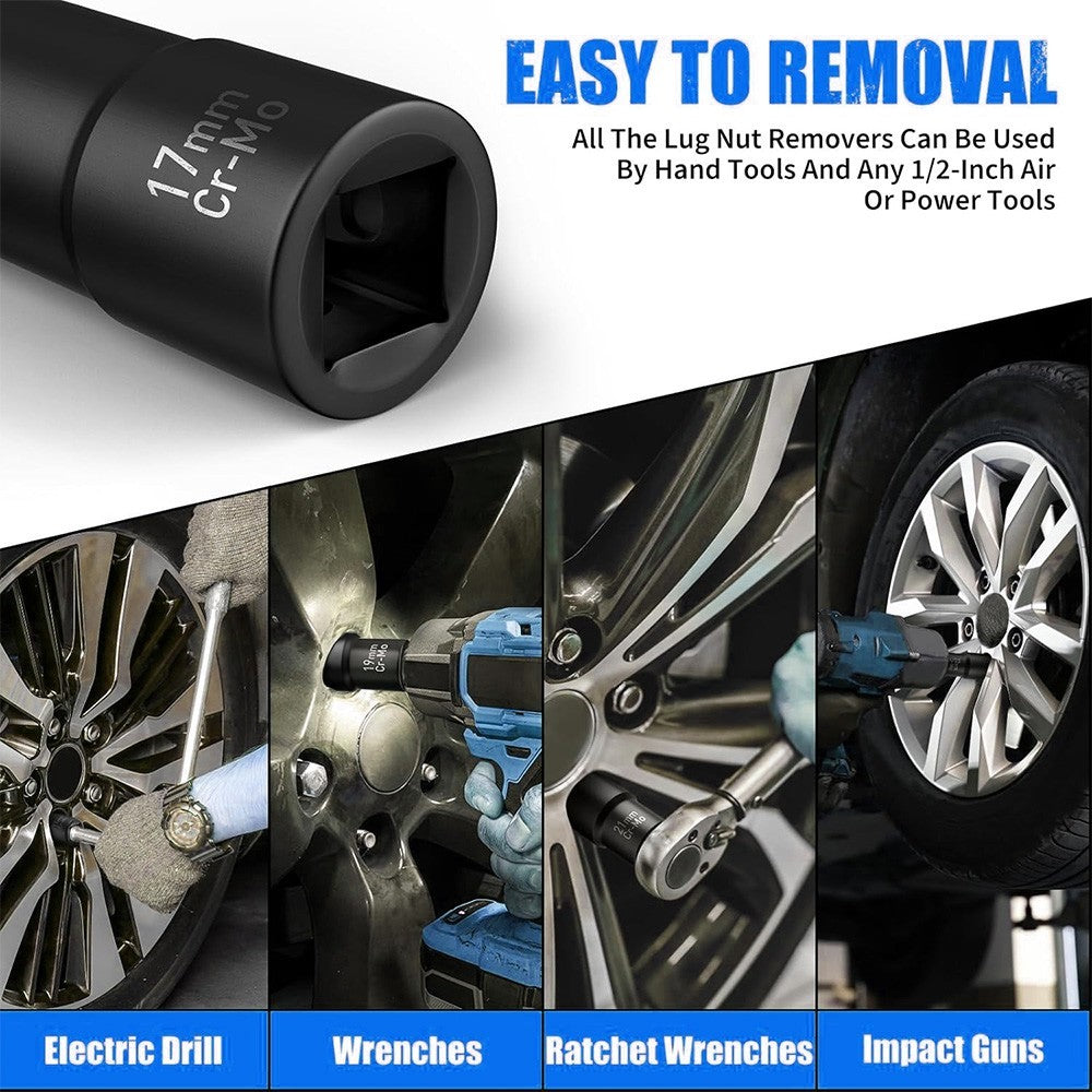 1/2" Locking Wheel Nut Remover Set Stud Bolt Impact Socket Twist Extractor Tool