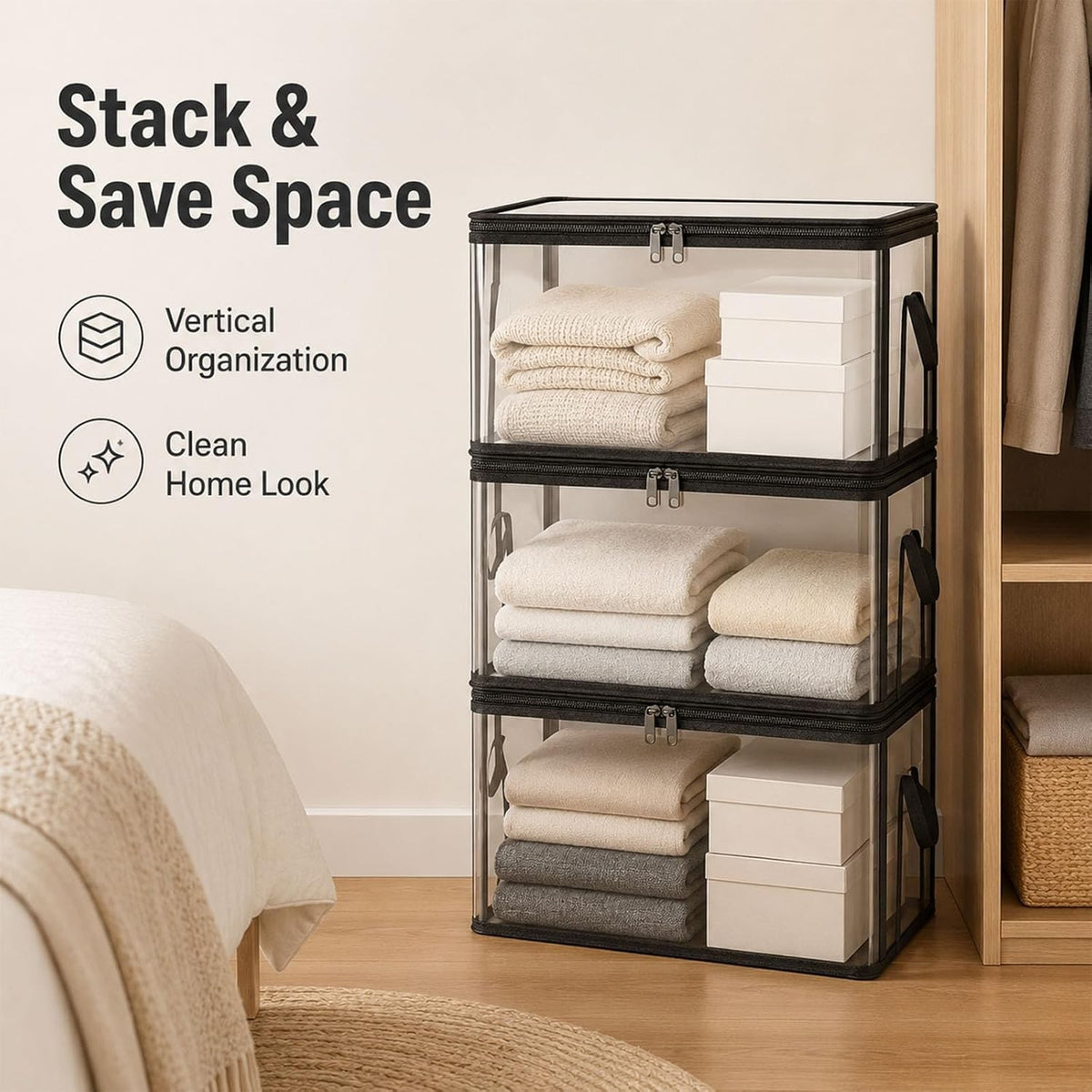 Larnto Large Heavy-DutyThick Plastic Clear Storage Box with Hinged Lid