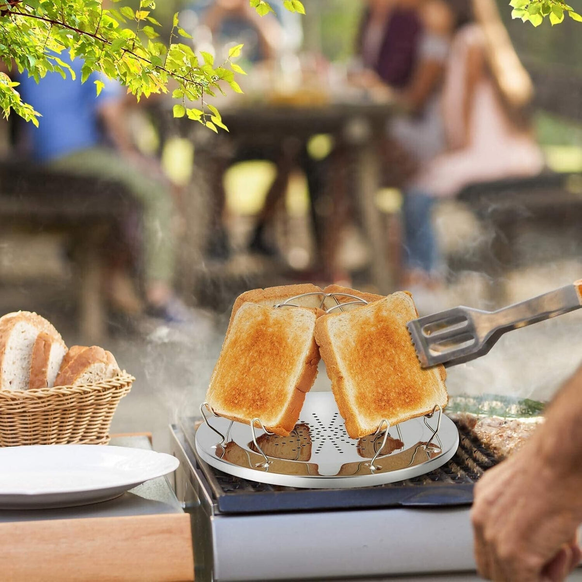 Camping Toaster 4 Slice Folding Gas Toaster, Camping Mini Toaster for Gas Stoves
