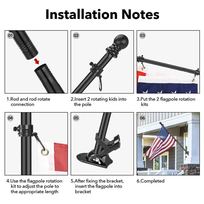 180CM Wall Mounted Mount Telescopic Flag Pole Top Black Ball Flagpole