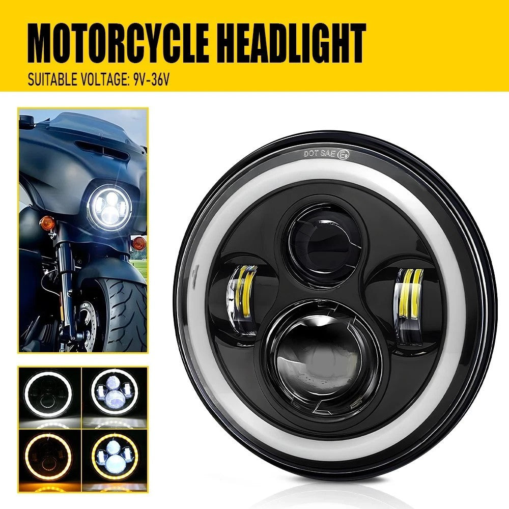 Universal Motorcycle Headlight 7" inch Motorbike Hi/Lo LED Front Light Headlamp